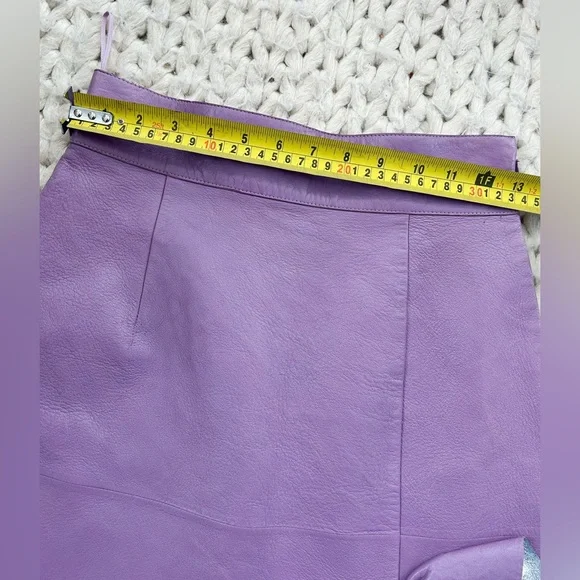 NEW Miu Miu Lavender Leather Midi Skirt with Silver Ruffle - Picture 8 of 16